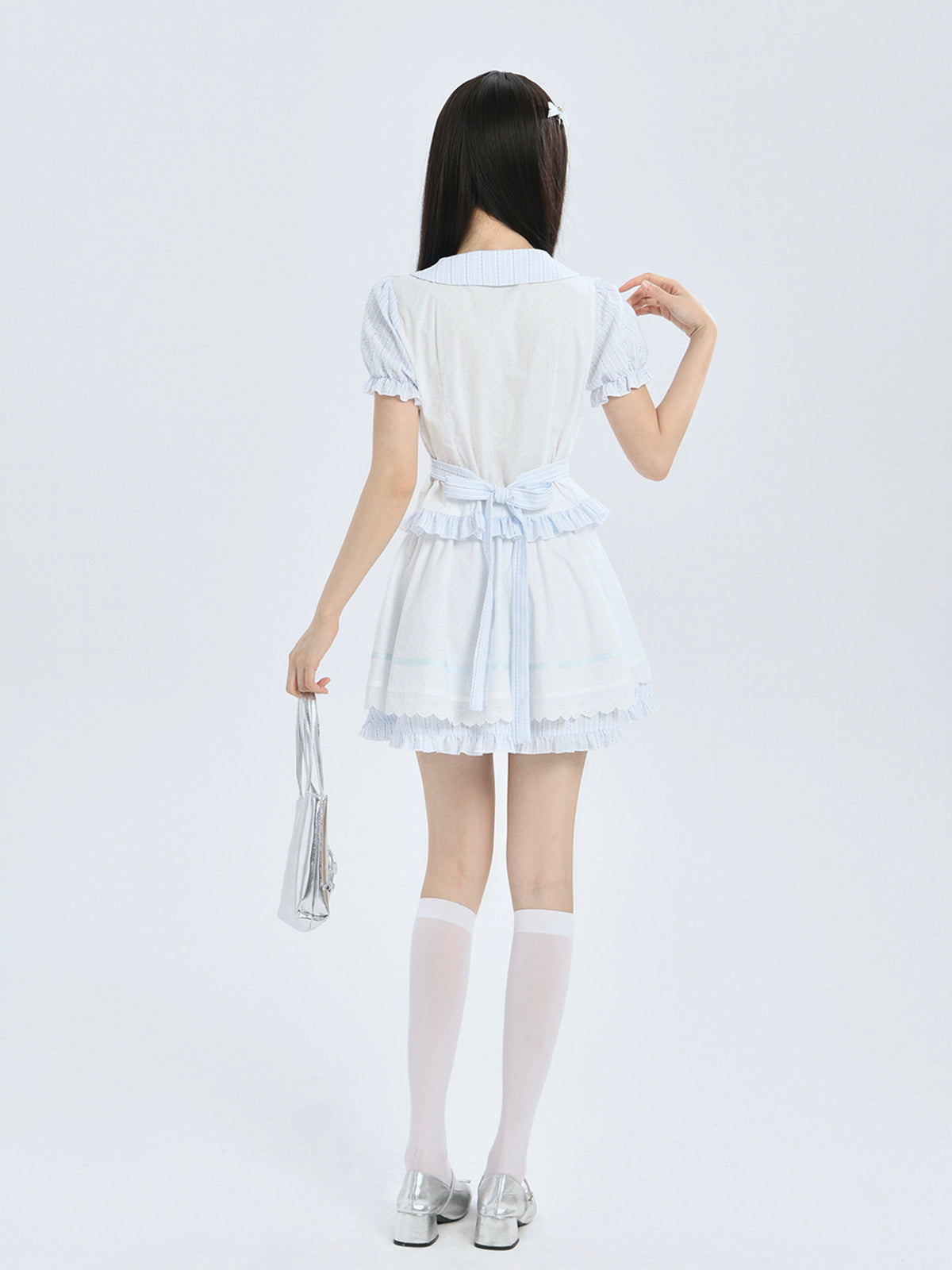 Striped Peter Pan Collar Blouse And Skirt Set LAL0210