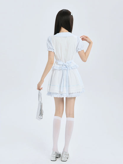 Striped Peter Pan Collar Blouse And Skirt Set LAL0210