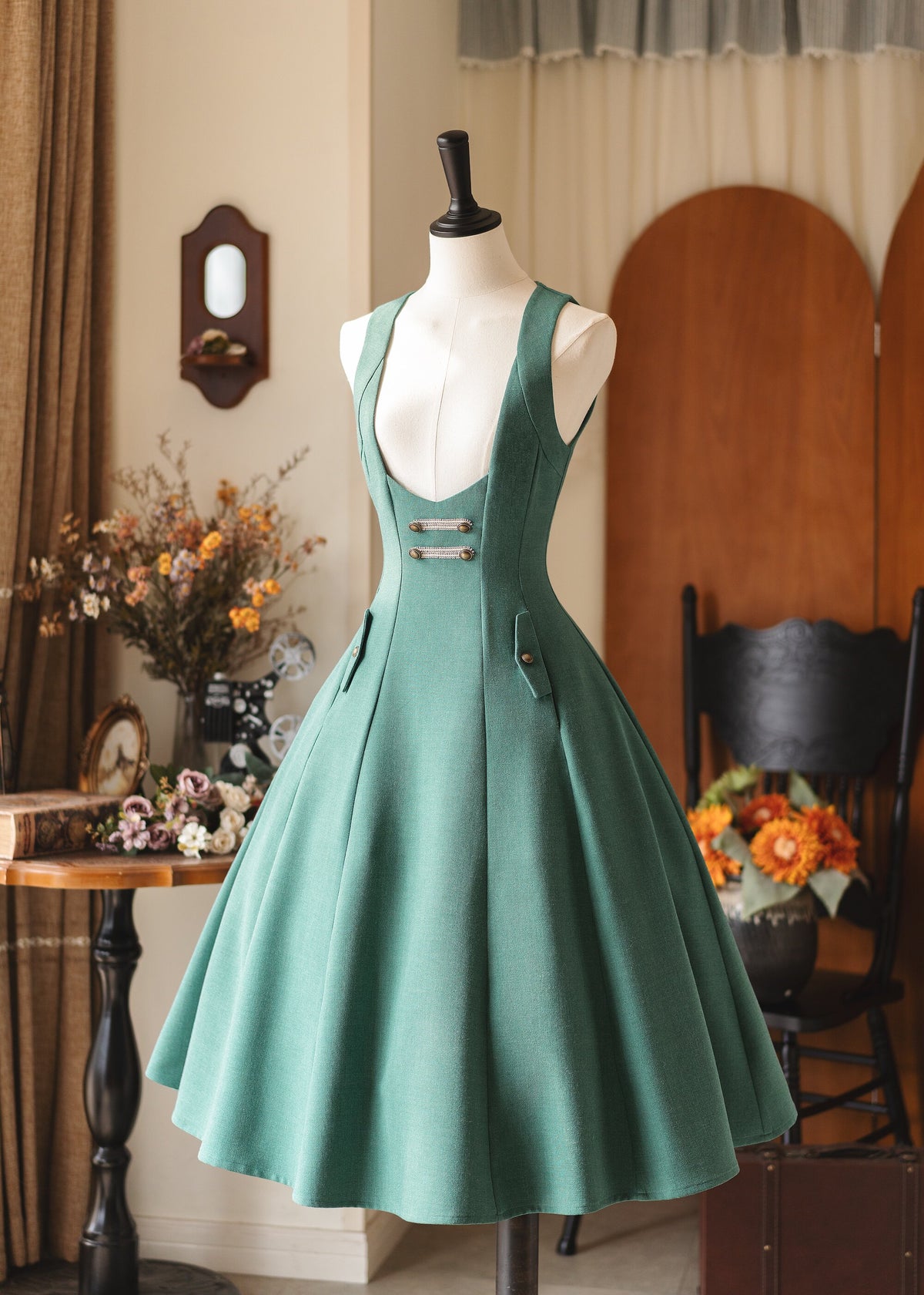 Vintage Waist-Cinch Pinafore Dress FOR0066