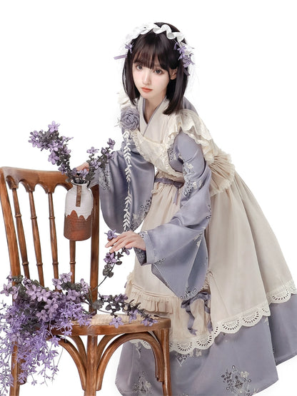 Kimono-style Purple Blue Lolita Maid Dress YOU0004