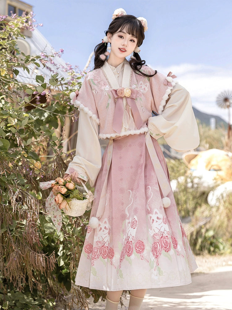 Chinese-Style Lolita Rose Cat Print Dress YOU0183