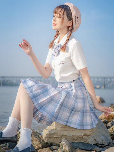 Pastel Plaid Pleated Mini Skirt Set TEA0047