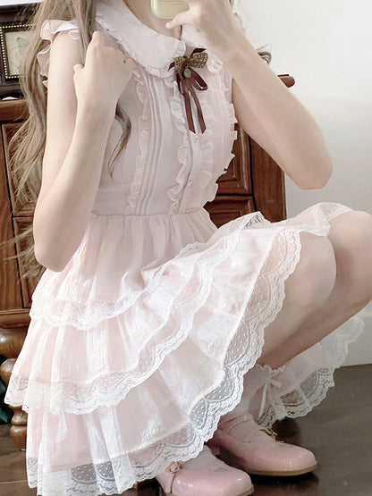 Ruffle Collar Tiered Lace Dress LAL0246