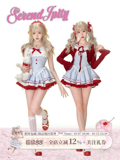 Blue Gingham Pinafore Dress Three-Piece Set SER0165