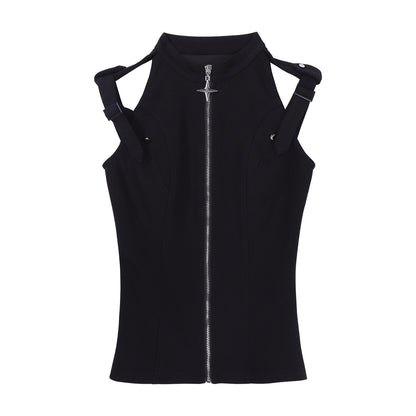 Black Gothic Asymmetric Apron Pants Set YOU0291