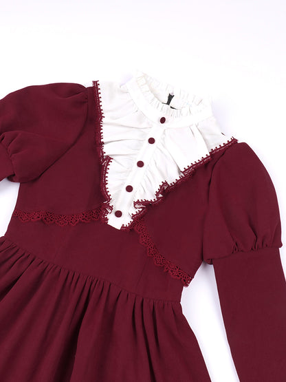 Volume Sleeve Faux Red Lolita Dress WIT0138