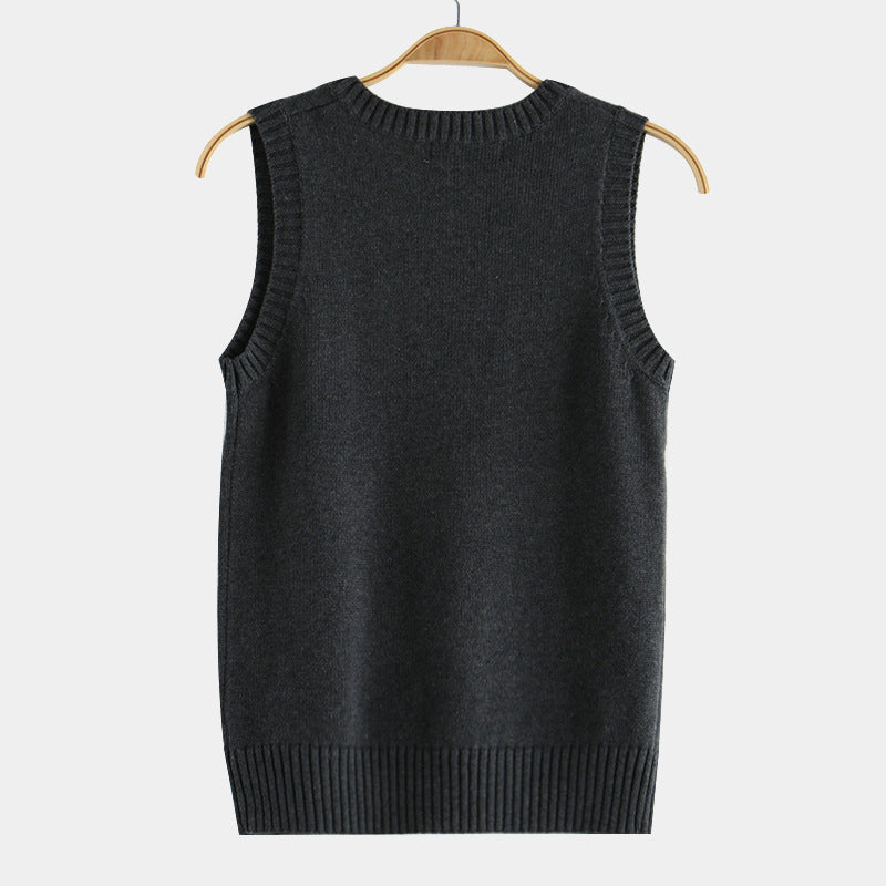 Knitting Factory 卸売の21色JKユニフォーム無地ベスト、日本のVネックプルオーバー秋冬セーターベストニットウェア