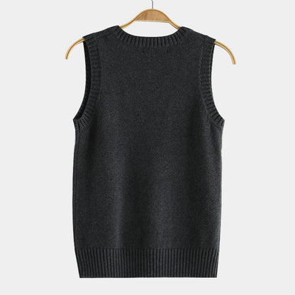 Knitting Factory 卸売の21色JKユニフォーム無地ベスト、日本のVネックプルオーバー秋冬セーターベストニットウェア