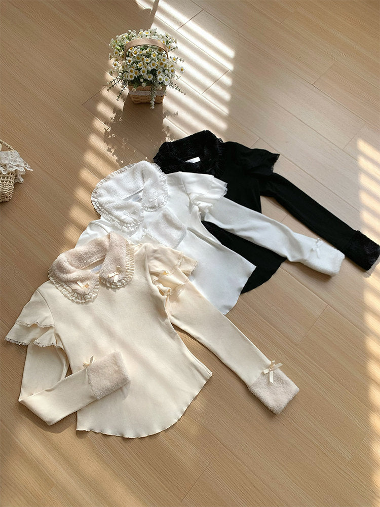 Lace Collar Bow Knit Blouse WIT0297