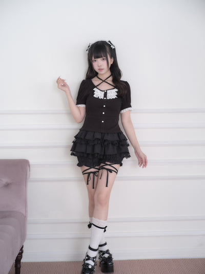 Criss-Cross Lace Trim Knit Top NOG0031