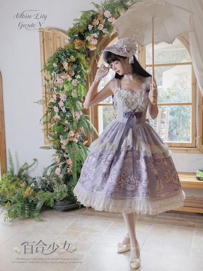Floral Print Ruffle Trim Lolita Dress URT0018