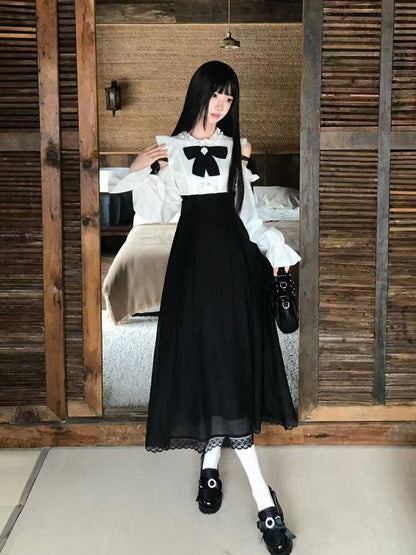 Off-Shoulder Bow Contrast Maxi Dress LAL0136