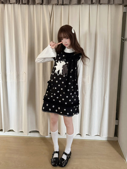 Polka Dot Tank Dress With Lamb Embroidery LAL0241