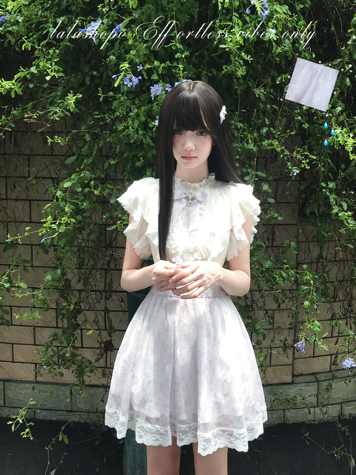 Lace Ruffle Collar Flutter Sleeve Dress LAL0227