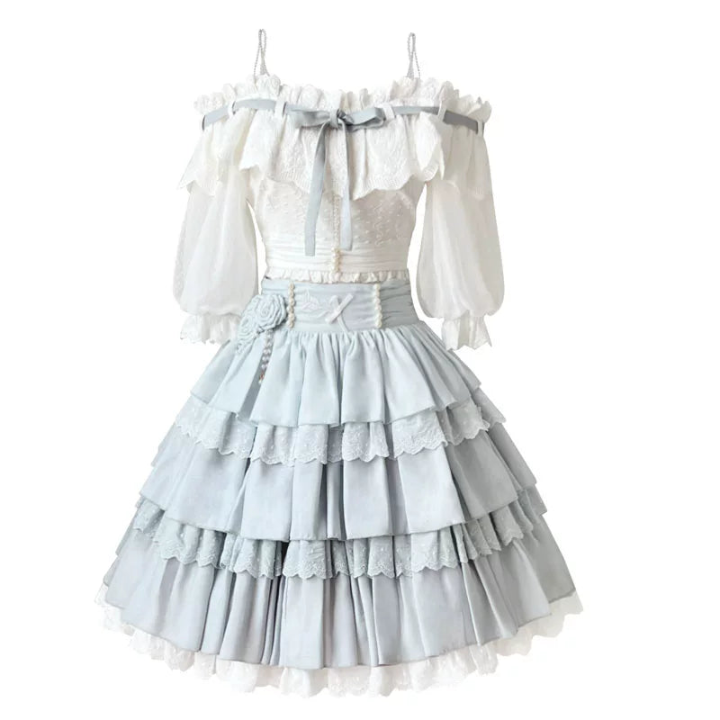 White & Light Blue Lolita Dress YOU0078