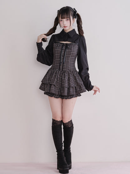 Plaid Shirt Layered Mini Dress NOG0026