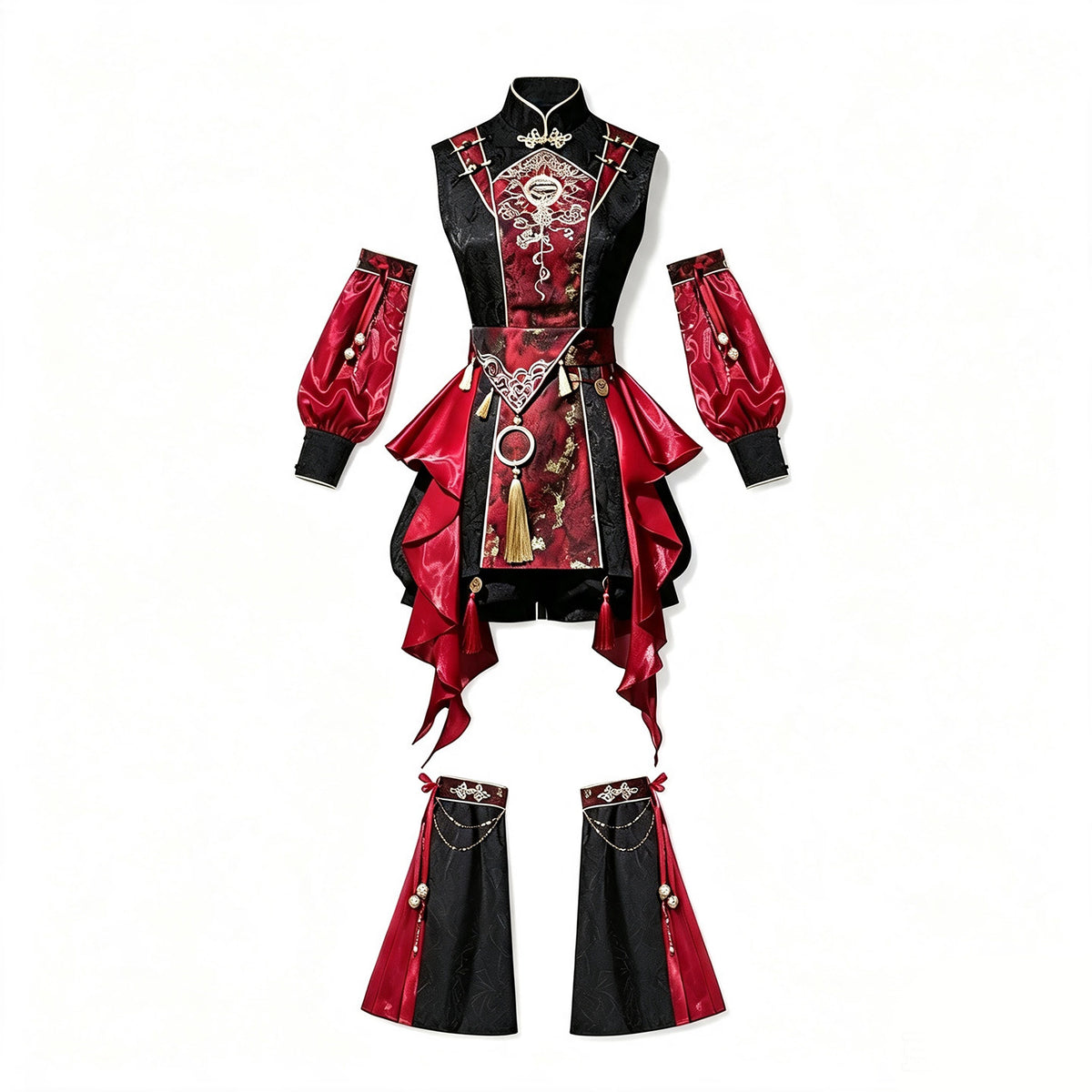 Black Red Dragon Embroidered China Style Set YOU0276