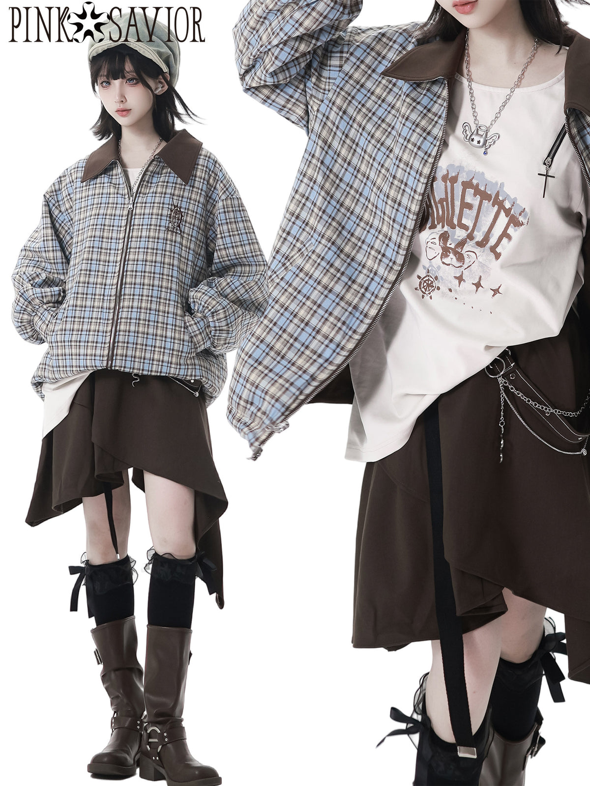 Reversible Plaid Jacket Workwear Set PIN0066