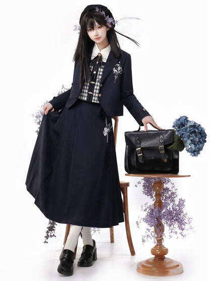 School Uniform Style Elegant Navy Four-piece Set YOU0043