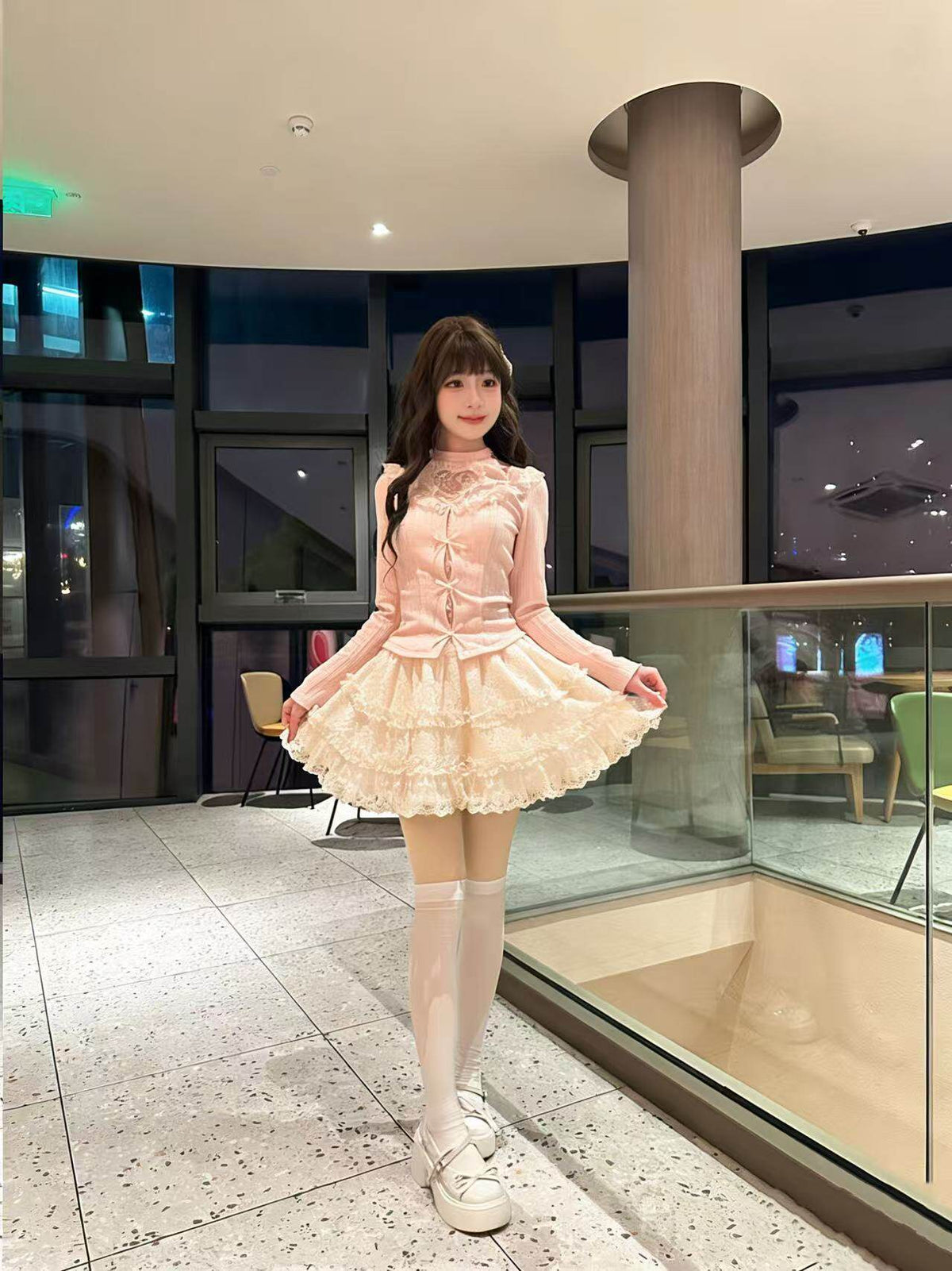 Heart Cutout Lace Trim Tiered Skirt Set BEL0022