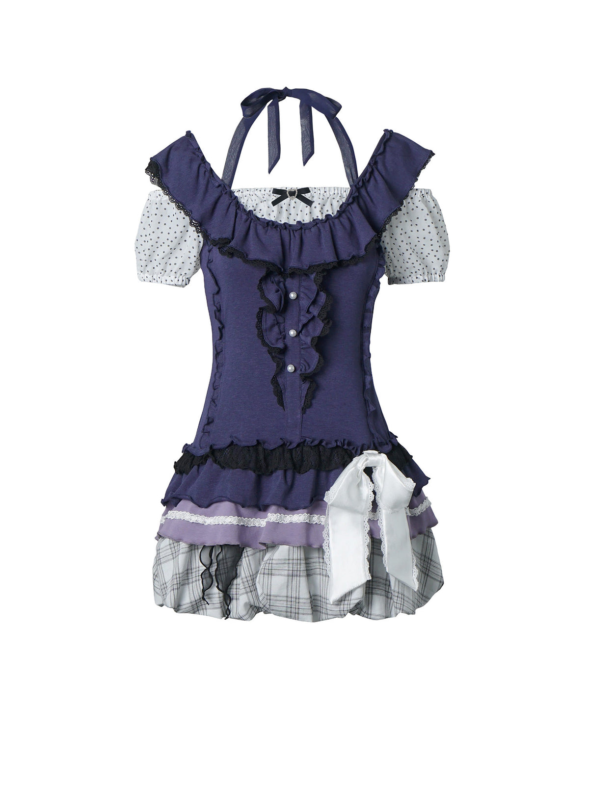 Corset Bodice Top And Plaid Bubble Skirt PIN0049