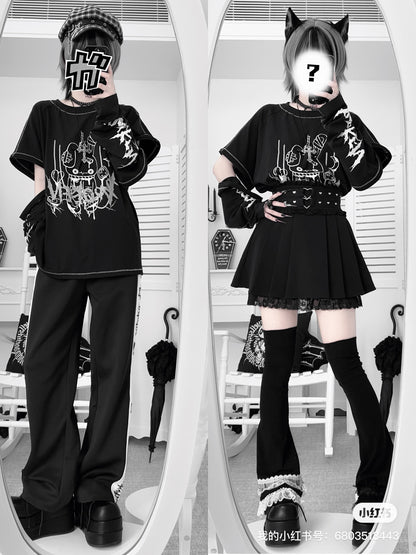 Oversized Gothic Graphic Print Drop Shoulder Tee KAN0011