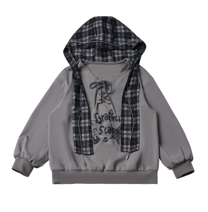 Plaid Shawl Collar Hooded Sweatshirt PIN0060