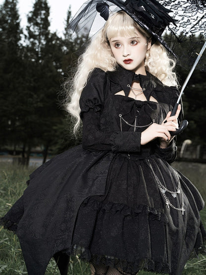 Dark Style High Waist Lolita Black Dress YOU0009