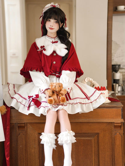 Fur Collar Cape Ribbon Bow Dress LAL0169