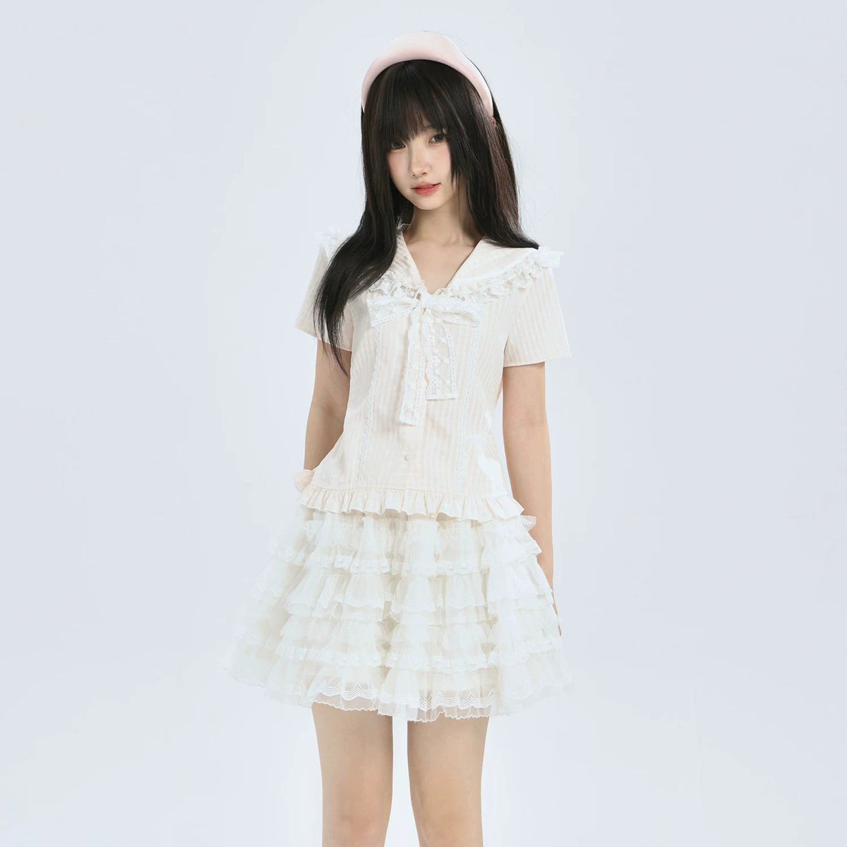 Gingham Ruffle Collar Puff Sleeve Blouse LAL0215