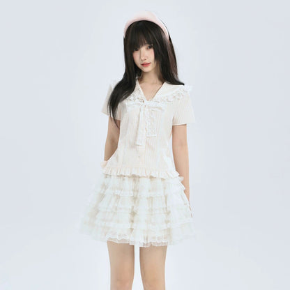 Gingham Ruffle Collar Puff Sleeve Blouse LAL0215