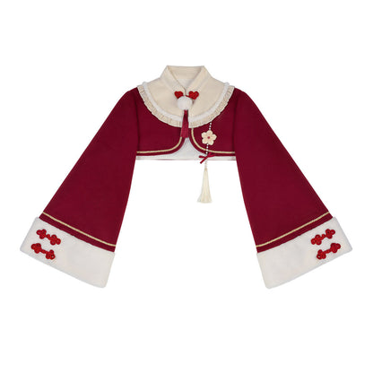 Chinese Style Red New Year Cape Dress Set YOU0236
