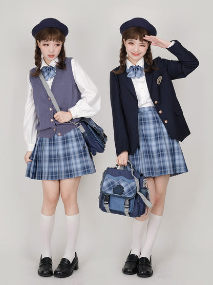Navy Blue Plaid Pleated Mini Skirt TEA0050