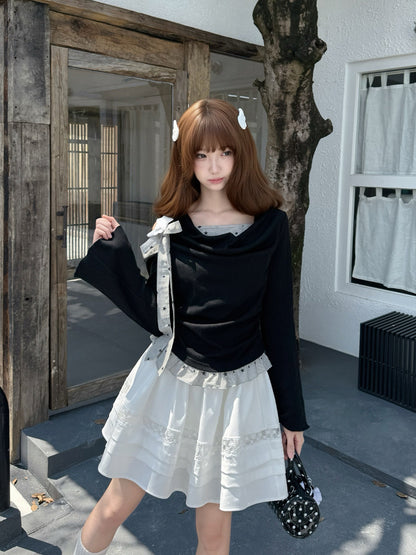 Off-Shoulder Ruffle Knit Top And Tiered Skirt LAL0153