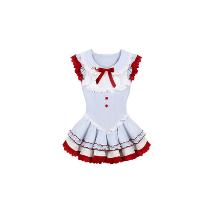 Blue Gingham Pinafore Dress Three-Piece Set SER0165
