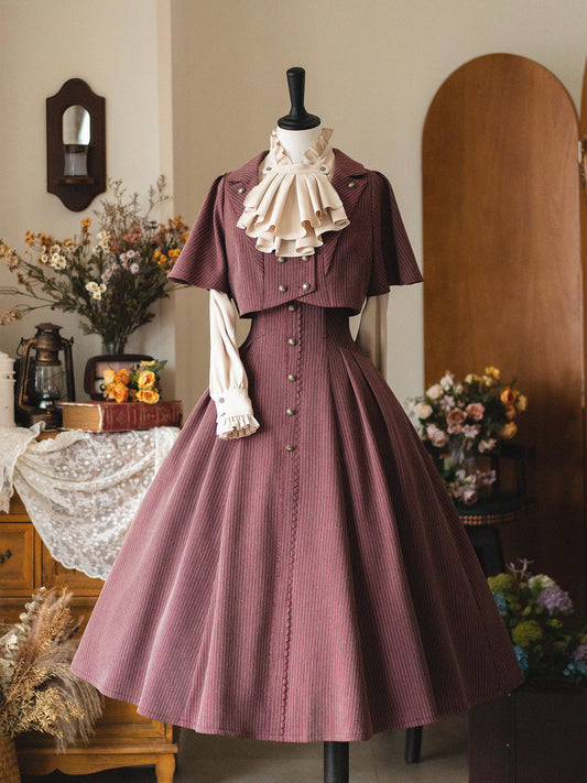 Vintage Pinstripe Button-Front Midi Skirt FOR0071