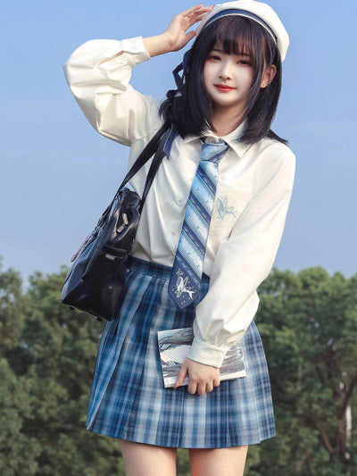 Navy Blue Plaid Pleated Mini Skirt TEA0050