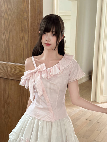 Off Shoulder Ruffle Blouse With Tulle Skirt Set LAL0188