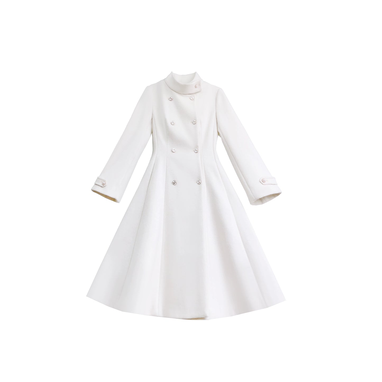 Elegant Double Breasted White Wool Coat HUT0032