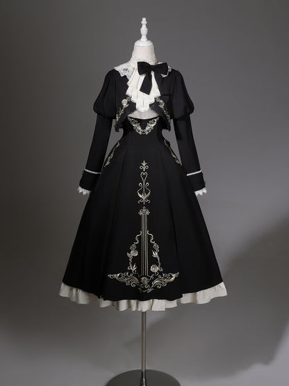 Gothic Violin Embroidered Suspender Dress Set YOU0231