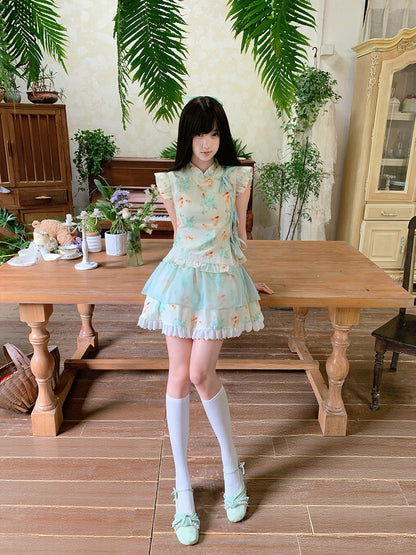 Goldfish Print Stand Collar Two-Piece Set LAL0202