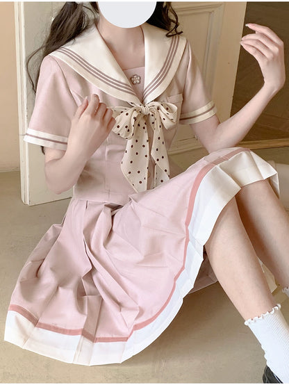 Sweet Pink School Uniform Style Two-piece Set HUT0090