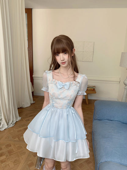 Square Neck Floral Puff-Sleeve Dress LAL0201