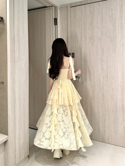 Yellow Lace High Low Tiered Dress BEL0032