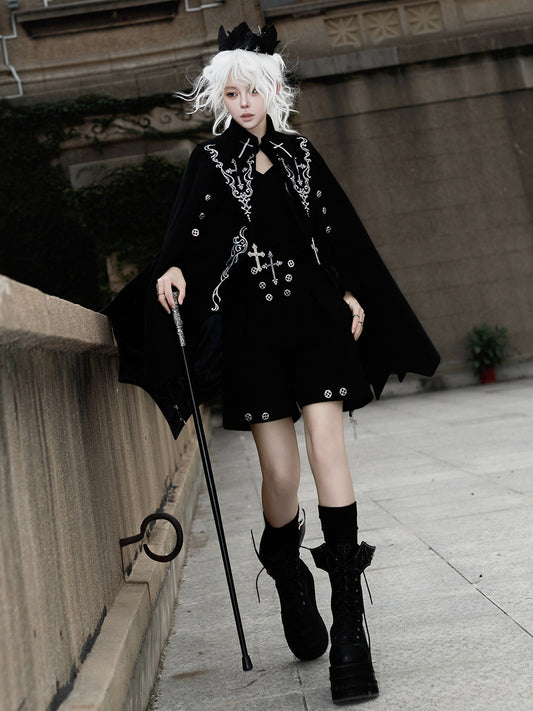 Gothic Cross Embroidered Bat-Wing Cape Set YOU0228