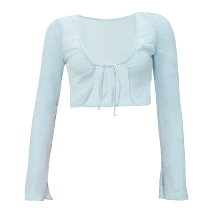 Light Blue Tops & Pink Tight Skirt & White Camisole Three-Piece Set SER0120