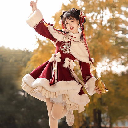Chinese Style Red Lolita Cape Dress Set YOU0316