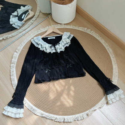 Ruffle Collar Lace Trim Cardigan WIT0300