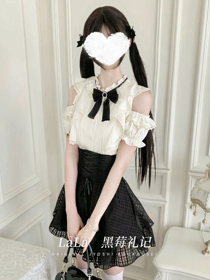 Ribbon Bow Blouse With Corset Tiered Skirt LAL0155