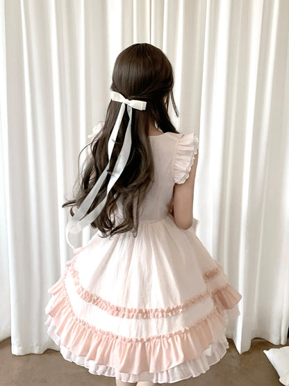 Pink Bow Ruffle Tiered Dress LAL0172